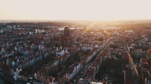 Aerial View of Gdansk City in Poland Historical Center of European City