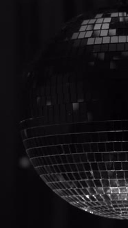 Shimmering silver disco ball. Vertical