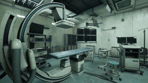 Abandoned Hospital Room with Deteriorating Medical Equipment in Disrepair