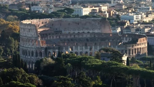 Bird'sEye View of Rome's Colosseum Aerial Exploration of Historic Architecture