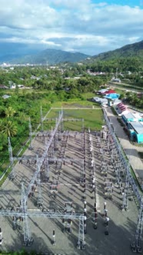 Vertical Drone Footage of High Voltage Substation