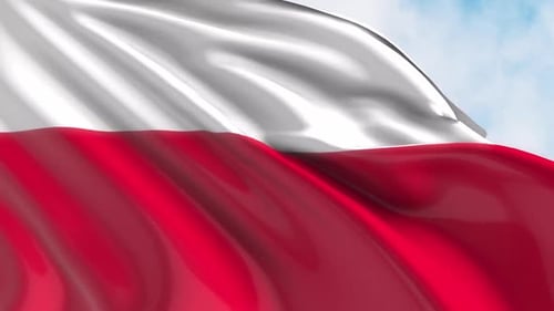 Realistic Waving Flag of Poland Against Blue Sky