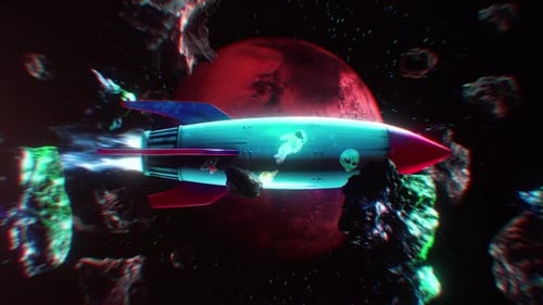 Retro Rocket Flying By Mars Through Space Loop