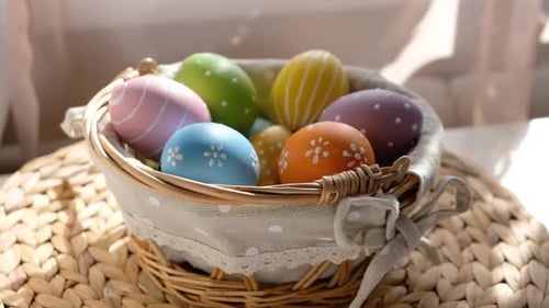 Colorful Easter Eggs in Basket Decoration
