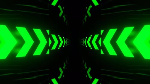 Green Elegant Hallway With Neon Arrows Background Vj Loop I 4K