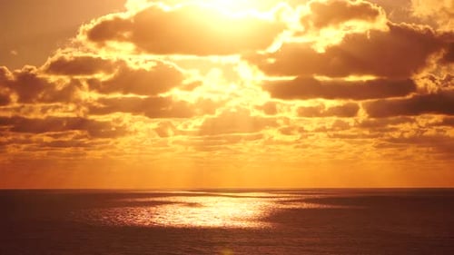 Aerial View Dramatic Sunset with Sea and Gloomy Clouds Sunset Ocean Video Dusk Horizon View Calm Sea