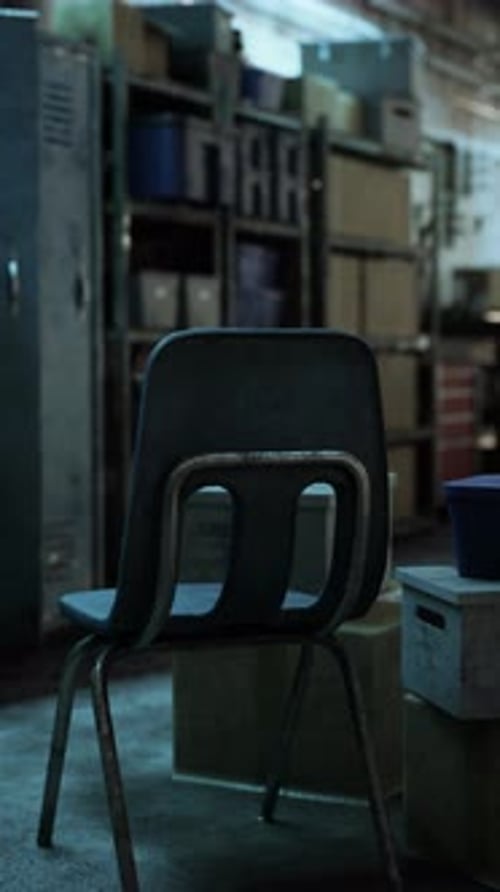 Black Chair Next to Stack of Boxes in Old Auto Repair Shop