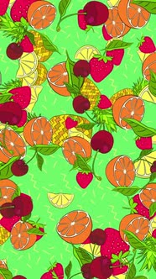 Seamless Animated Pattern of Bright Stylized Fruits