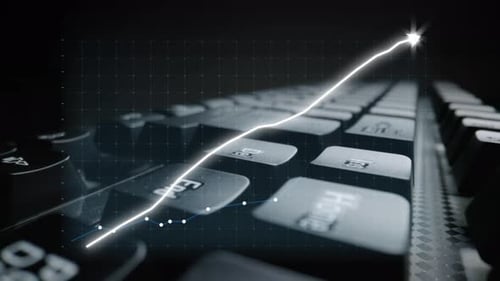 Finanzwachstumskonzept mit Tastatur und Diagramm, das Datenanalysen und Investitionstrends in Mod zeigt