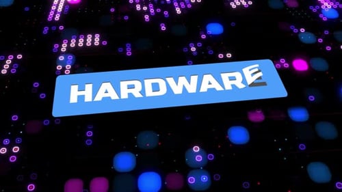 Futuristic Hardware Text Reveal on Digital Circuit Background