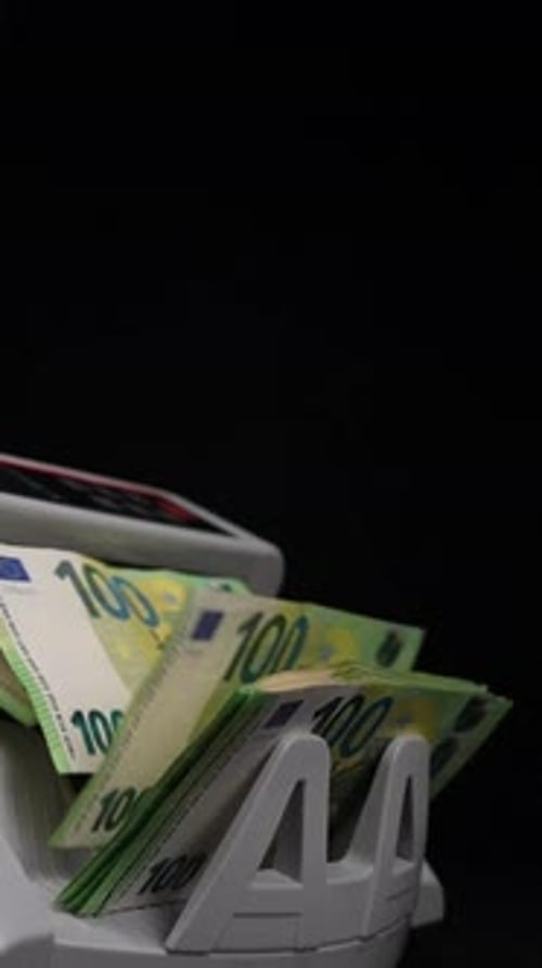 Counting Euro Banknotes with Cash Counter, Vertical Video 14