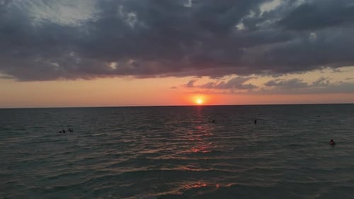 Drone Ocean Sunsets Shot Burning Gold Sky and Clouds Aerial Drone Shot Footage