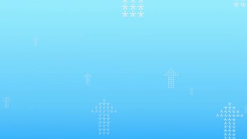 Animation of multiple white arrows formed with asterisks pointing up on blue background