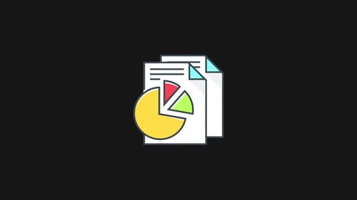 Animated Flat Design Document and Pie Chart Data Icon