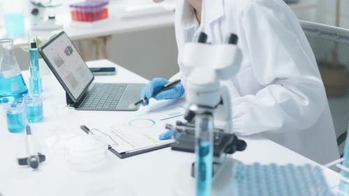 Scientist working test in laboratory for research on pharmacy for medical for disease and virus