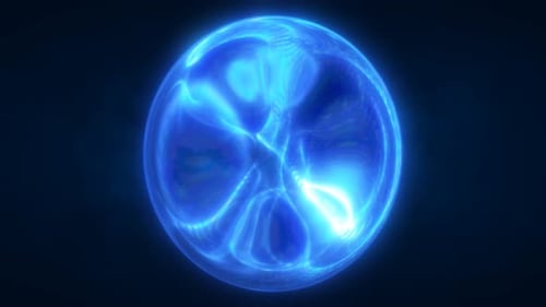 A glowing blue orb with fluid, swirling patterns inside, set against a dark background