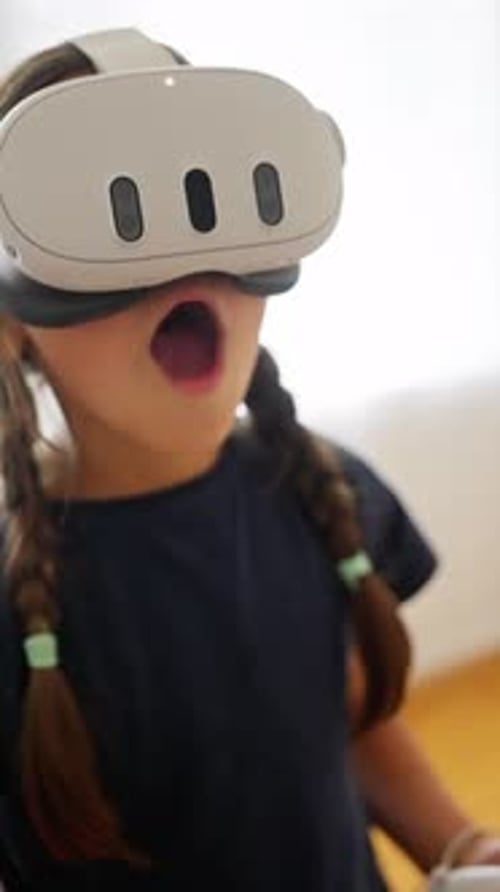 Child Wearing VR Headset Playing Video Game