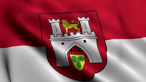 Realistic Waving Flag with City Coat of Arms Seamless Loop