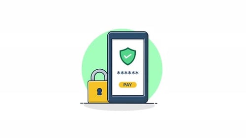 Secure Mobile Payment Transaction with Shield and Lock Animation