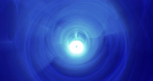 Der Tunnel ist glatt aus mehrfarbigen blauen bewegten Lichtbändern von Wellen und Energiestrahlen. abstrakt