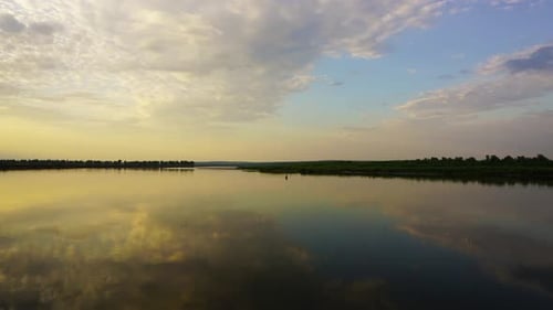 Barge on River at Sunset Timelapse