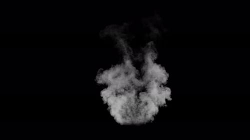 Fume Collection: Steam spreads wide forming a large cloud above on dark background