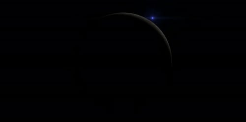 Ceres Cinematic View of a Fictional Rocky Planet with Star in Deep Space.