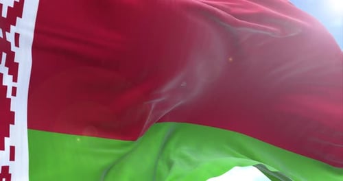 Realistic 3D Flag of Belarus Waving in Blue Sky