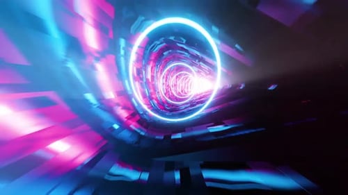 Dynamic tunnel of neon light leads to a bright future concept
