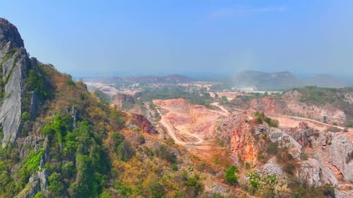 Quarry industry from an aerial view. Drone
