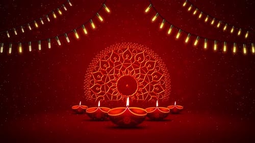 Festive Diwali Celebration Background with Glowing Lamps and Mandala