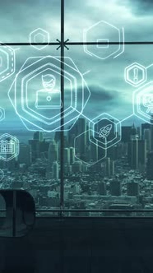 Futuristic Business Technology HUD Interface Overlay with Connecting Icons