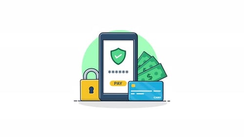 Secure Mobile Payment and Transaction Security Flat Design