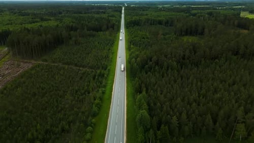 Capturing an Aerial View of Vehicles Traveling on a Long Straight Road Passing Through a Dense