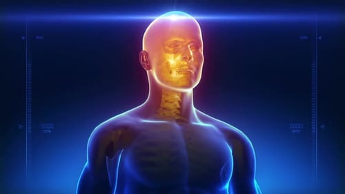 Escáner masculino de la parte superior del cuerpo azul con tecnología 4K
