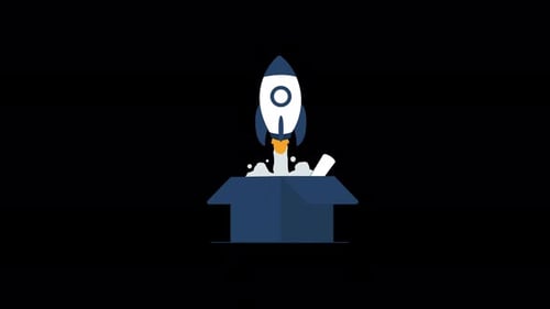 Flat Design Rocket Launch from Box Animation