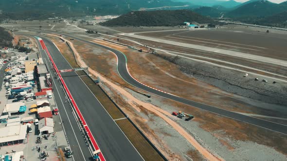 Aerial view of a race track in Croatia. Motorcycle racing drone shot ...