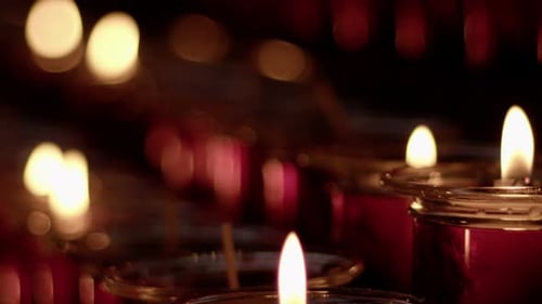 Red Wish And Pray Candles In A Catholic Church 09