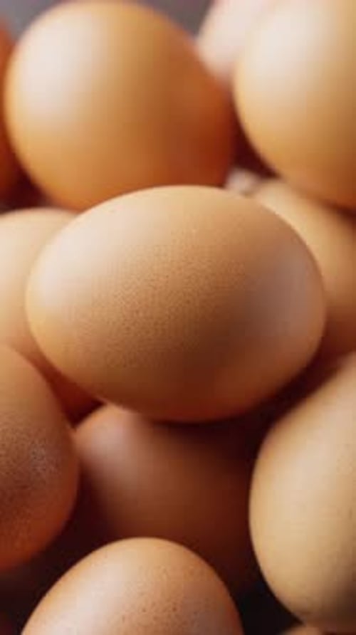 Rotating Chicken Egg Pile of Fresh Brown Eggs Rotating Vertical Video Organic