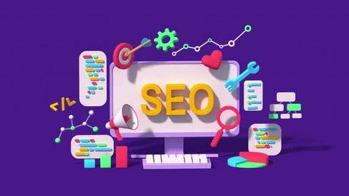 Design de marketing de otimização de SEO. Animação de renderização 3D em estilo minimalista de desenho animado