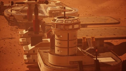 Futuristisches Raumschiff ist auf der Marsbasis gelandet