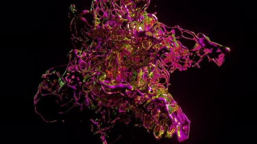 Flüssige Neonranken in 3D-Animation, die sich in einem chaotischen Tanz drehen, beleuchtet in leuchtendem Rosa und