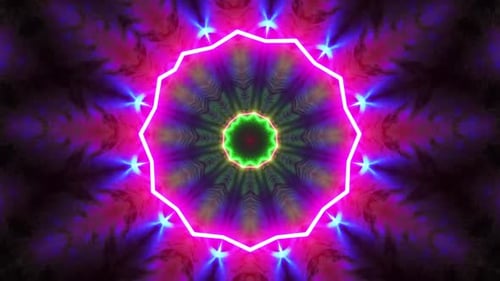 Kaleidoscope of Colorful Neon Lights Moving in Tunnel