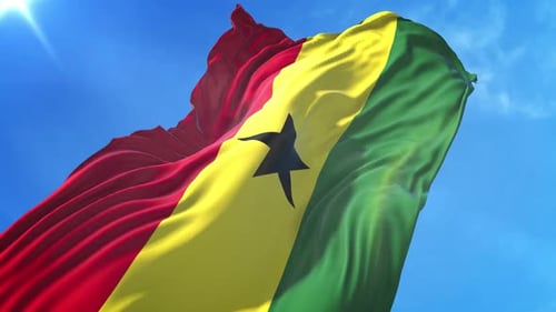 Ghana Flag Waving in Blue Sky