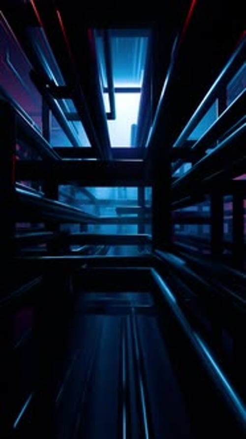 Futuristic Abstract Geometric Tunnel with Neon Lights