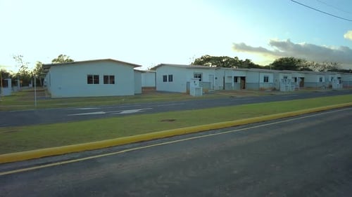 Abandoned, small town where the only residents are the memories of the past with the dilapidated bui