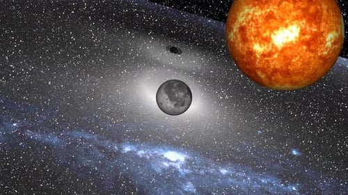 Sonne und Mond, Planet im Weltraum mit Wolken, Blick auf die Atmosphäre
