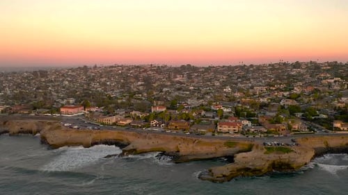 Aerial view of Sunset Cliffs with big villas, San Diego, California, USA