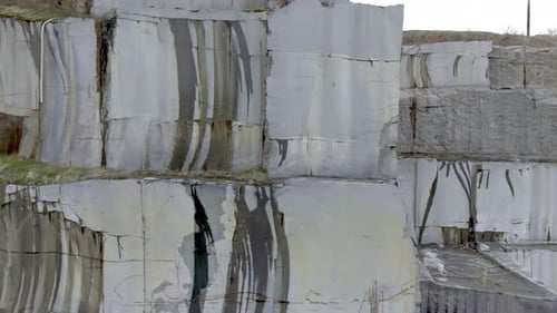 Slow Camera Pan Giant Blocks Of Marble In Stone Quarry