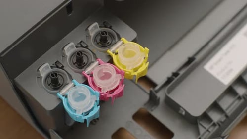 Close-Up Of Some Colored Inks From A Simple Office Printer